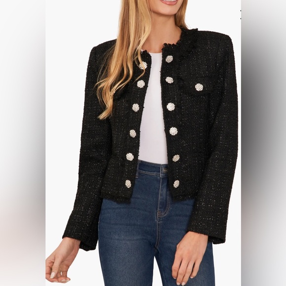 CeCe Rhinestone Button Metallic Tweed Jacket SZ 16w - Picture 1 of 9